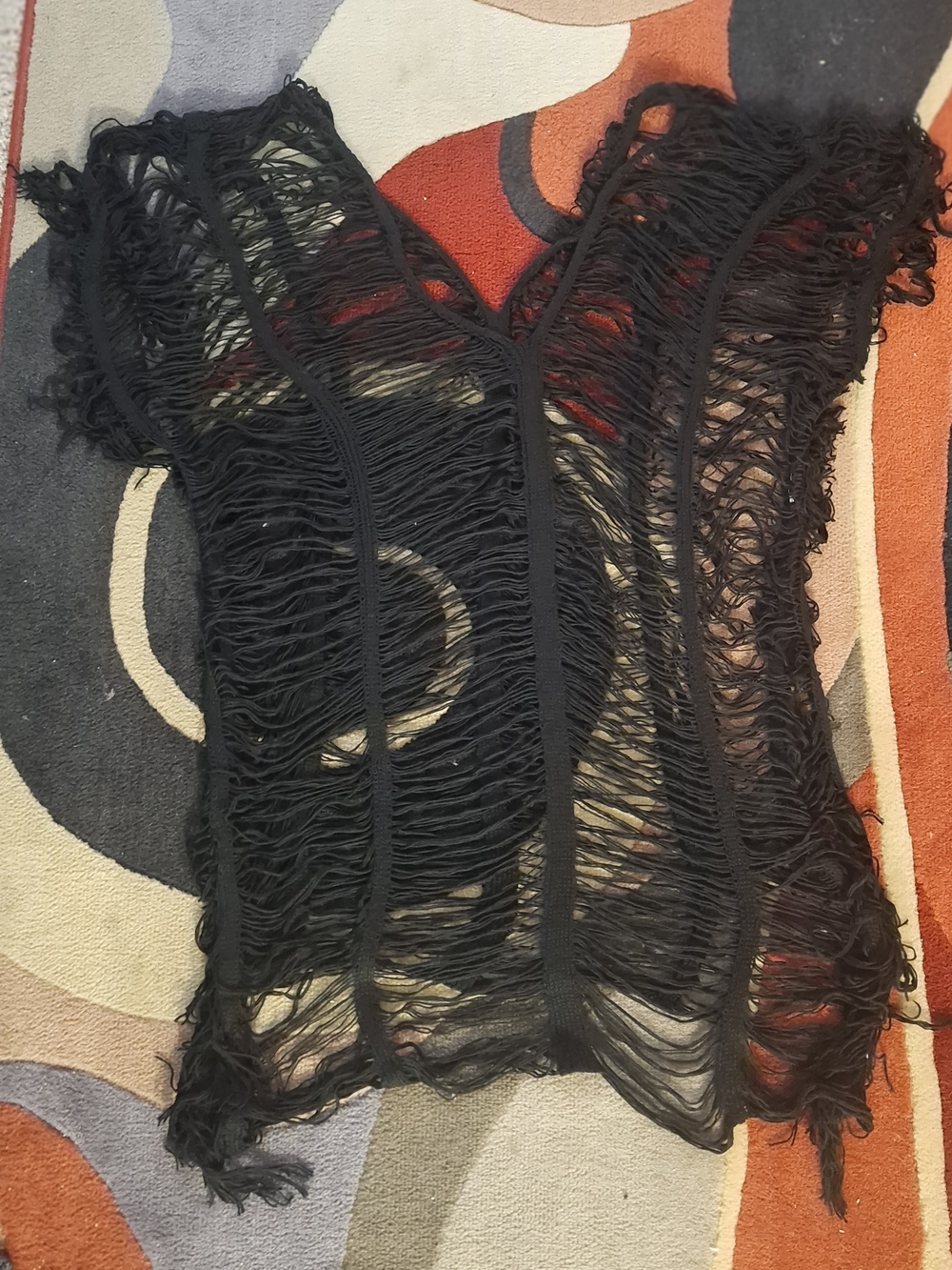 Black Open Fringe Knit Cover-Up - Picture 2 of 4